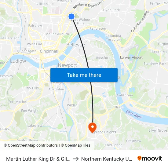 Martin Luther King Dr & Gilbert Ave to Northern Kentucky University map
