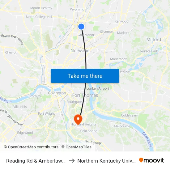Reading Rd & Amberlawn Ave to Northern Kentucky University map