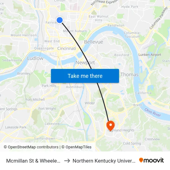 Mcmillan St & Wheeler St to Northern Kentucky University map