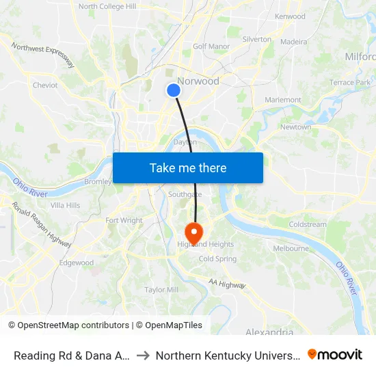 Reading Rd & Dana Ave to Northern Kentucky University map