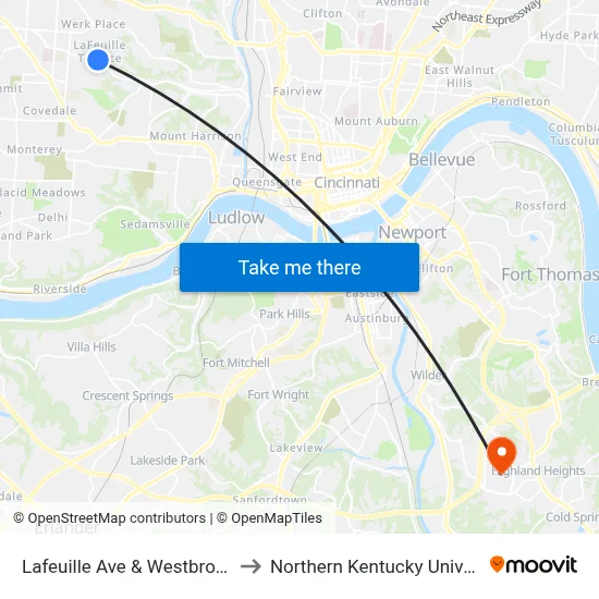 Lafeuille Ave & Westbrook Dr to Northern Kentucky University map