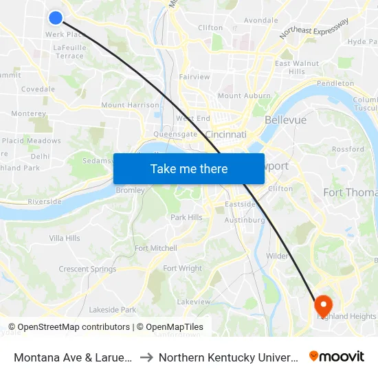 Montana Ave & Larue Ct to Northern Kentucky University map