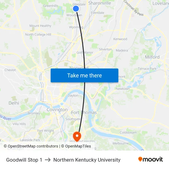 Goodwill Stop 1 to Northern Kentucky University map