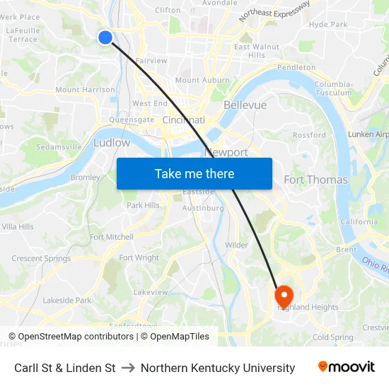 Carll St & Linden St to Northern Kentucky University map