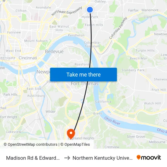 Madison Rd & Edwards Rd to Northern Kentucky University map