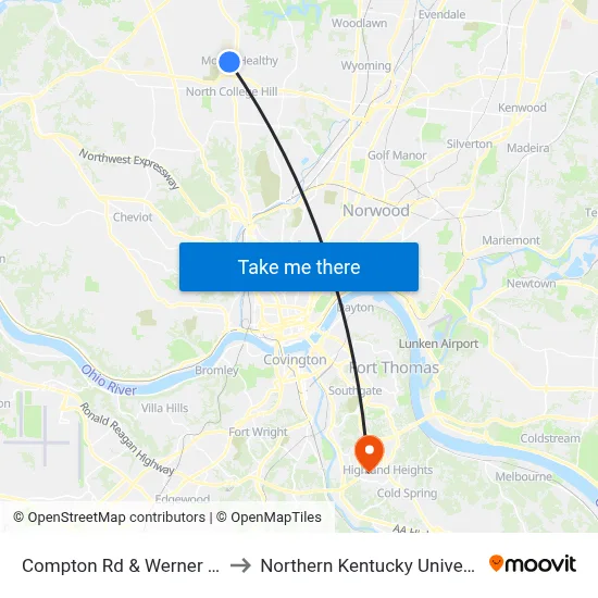 Compton Rd & Werner Ave to Northern Kentucky University map