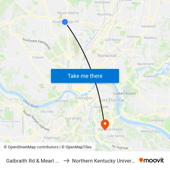 Galbraith Rd & Mearl Ave to Northern Kentucky University map