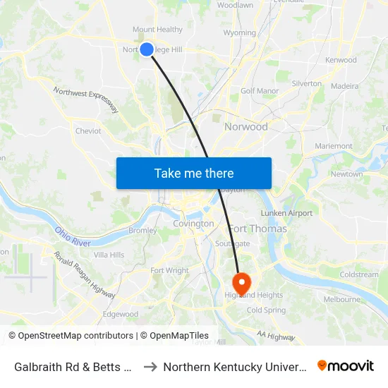 Galbraith Rd & Betts Ave to Northern Kentucky University map