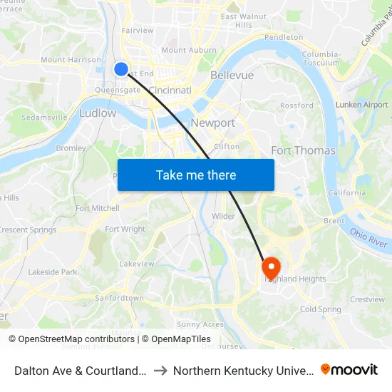 Dalton Ave & Courtland Ave to Northern Kentucky University map