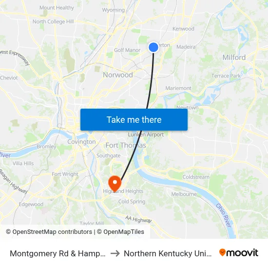 Montgomery Rd & Hampton Dr to Northern Kentucky University map