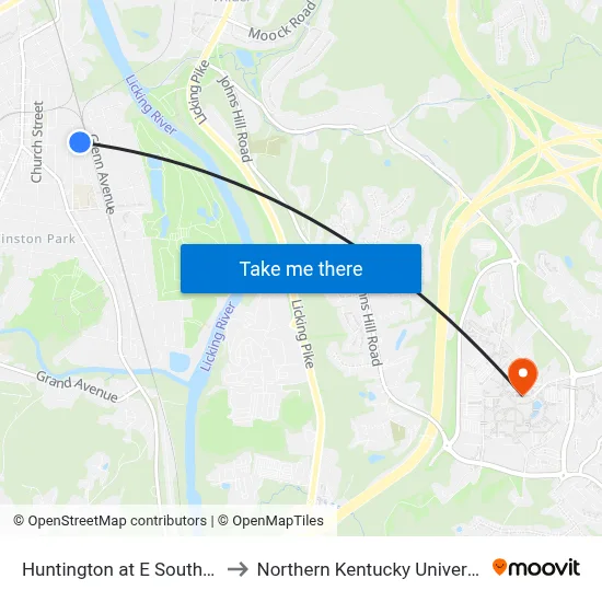 Huntington at E Southern to Northern Kentucky University map