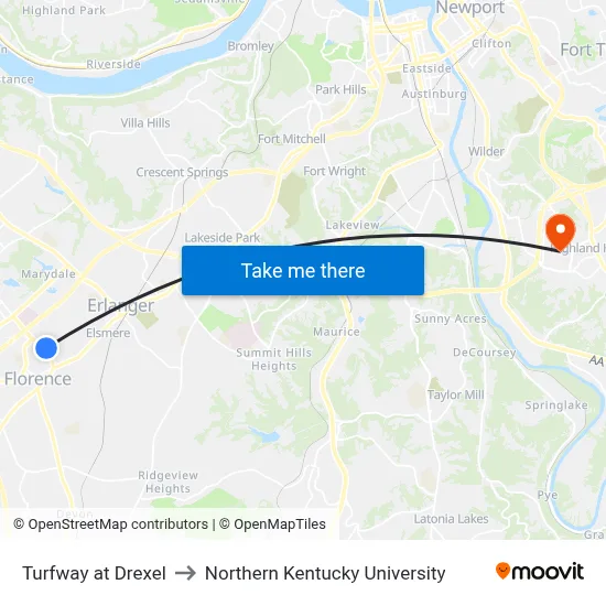 Turfway at Drexel to Northern Kentucky University map