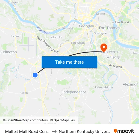 Mall at Mall Road Center to Northern Kentucky University map