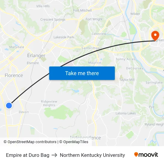 Empire at Duro Bag to Northern Kentucky University map