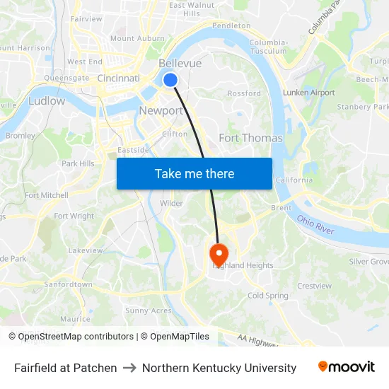 Fairfield at Patchen to Northern Kentucky University map