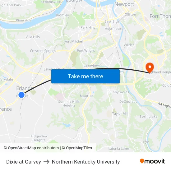 Dixie at Garvey to Northern Kentucky University map