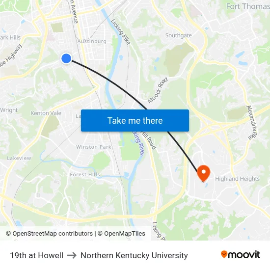 19th at Howell to Northern Kentucky University map