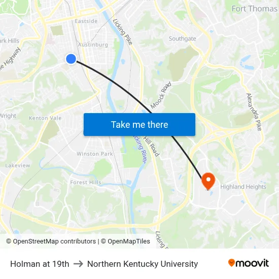 Holman at 19th to Northern Kentucky University map