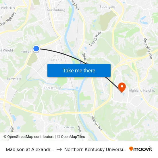 Madison at Alexandria to Northern Kentucky University map