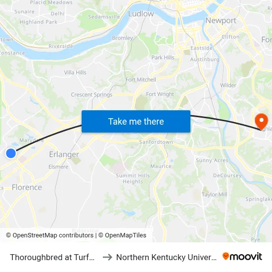 Thoroughbred at Turfway to Northern Kentucky University map