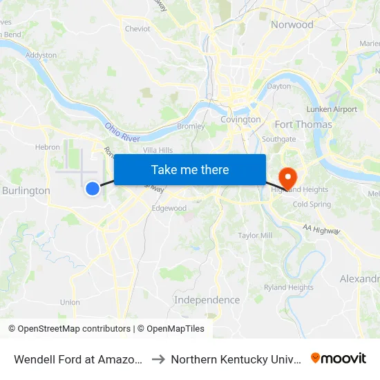 Wendell Ford at Amazon/Dhl to Northern Kentucky University map