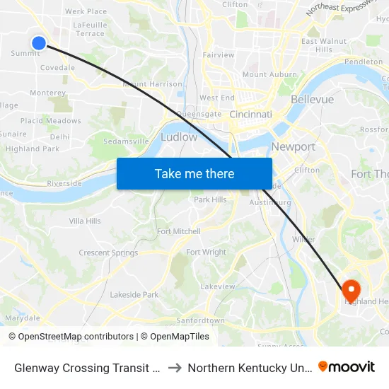 Glenway Crossing Transit Center C to Northern Kentucky University map