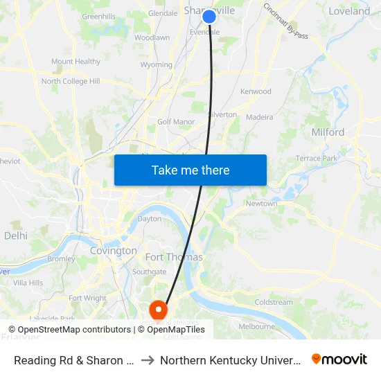 Reading Rd & Sharon Rd to Northern Kentucky University map