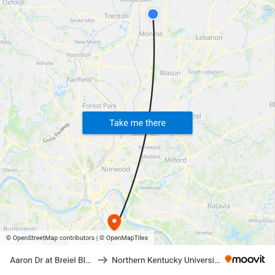Aaron Dr at Breiel Blvd to Northern Kentucky University map