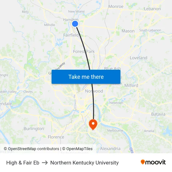High & Fair Eb to Northern Kentucky University map