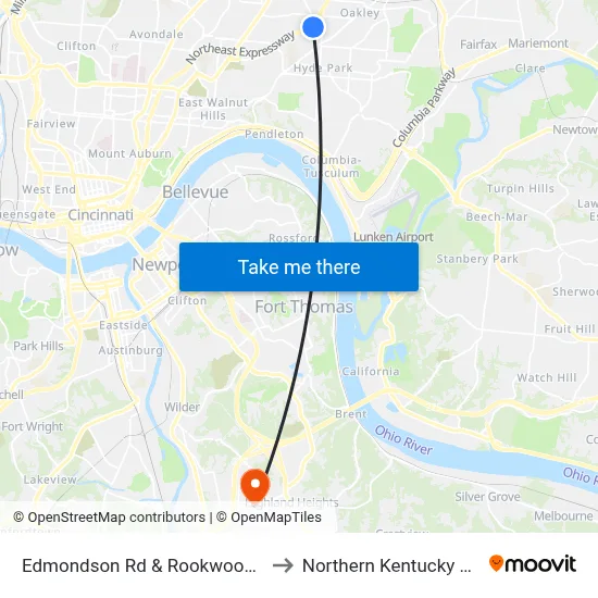 Edmondson Rd & Rookwood Commons to Northern Kentucky University map
