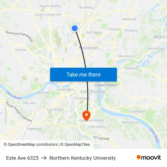 Este Ave 6325 to Northern Kentucky University map