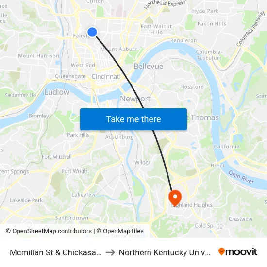Mcmillan St & Chickasaw St to Northern Kentucky University map