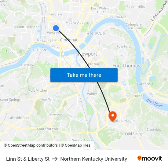 Linn St & Liberty St to Northern Kentucky University map
