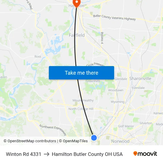 Winton Rd 4331 to Hamilton Butler County OH USA map
