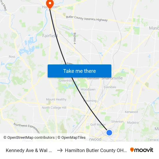 Kennedy Ave & Wal Mark to Hamilton Butler County OH USA map