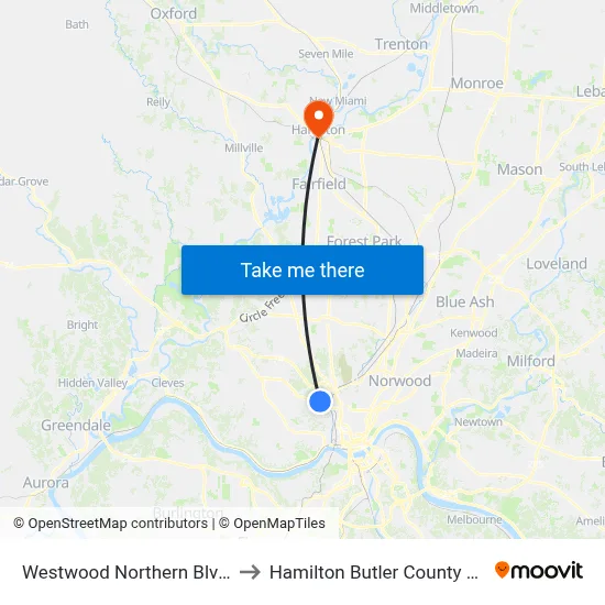 Westwood Northern Blvd 1961 to Hamilton Butler County OH USA map