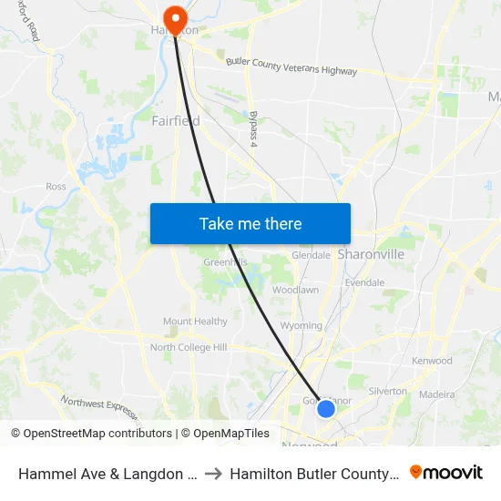 Hammel Ave & Langdon Farm Rd to Hamilton Butler County OH USA map
