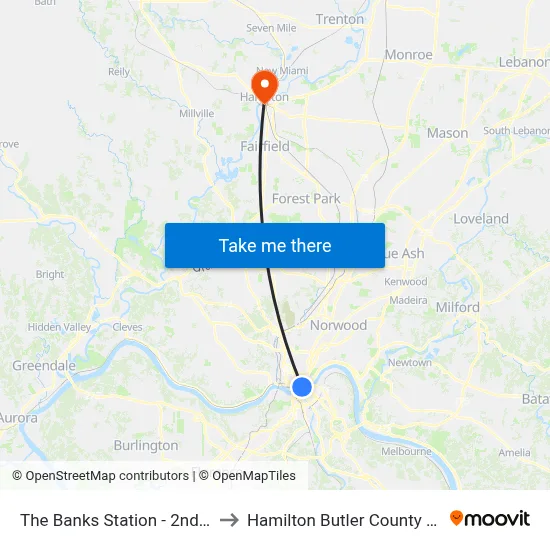 The Banks Station - 2nd & Main to Hamilton Butler County OH USA map