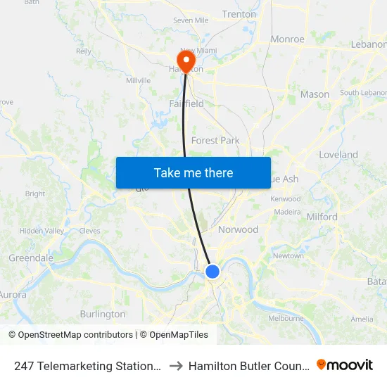 247 Telemarketing Station - 4th & Main to Hamilton Butler County OH USA map