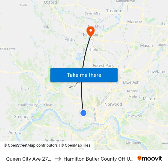 Queen City Ave 2744 to Hamilton Butler County OH USA map