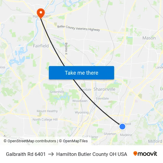 Galbraith Rd 6401 to Hamilton Butler County OH USA map