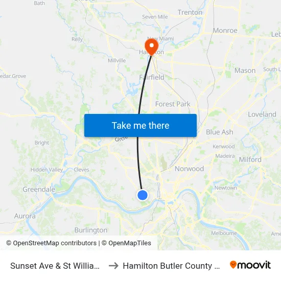 Sunset Ave & St Williams Ave to Hamilton Butler County OH USA map
