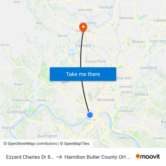 Ezzard Charles Dr 845 to Hamilton Butler County OH USA map