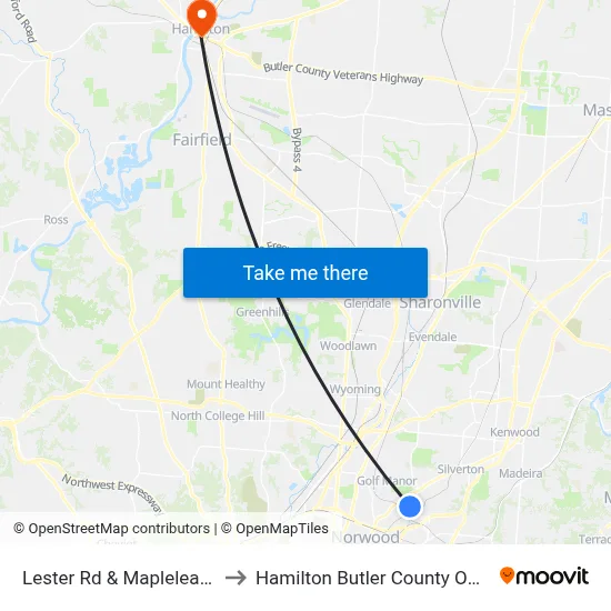 Lester Rd & Mapleleaf Ave to Hamilton Butler County OH USA map