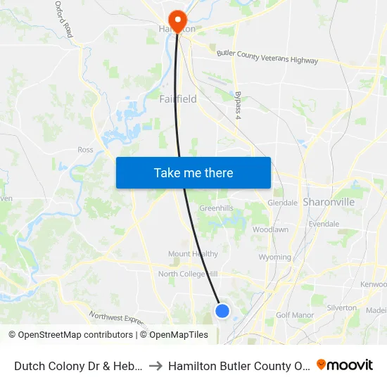 Dutch Colony Dr & Hebron Ct to Hamilton Butler County OH USA map