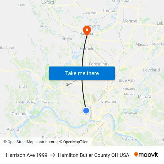 Harrison Ave 1999 to Hamilton Butler County OH USA map