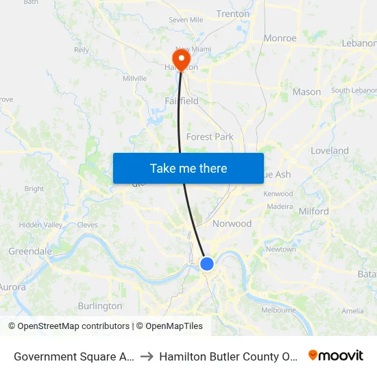 Government Square Area F to Hamilton Butler County OH USA map