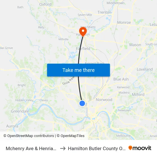 Mchenry Ave & Henrianna Ct to Hamilton Butler County OH USA map