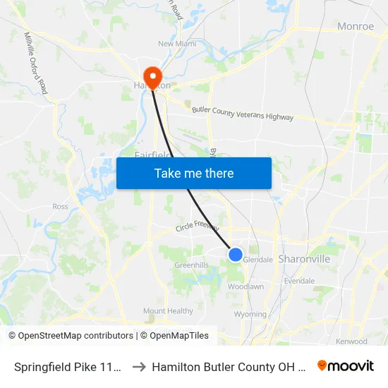 Springfield Pike 11040 to Hamilton Butler County OH USA map