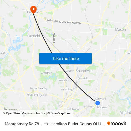 Montgomery Rd 7875 to Hamilton Butler County OH USA map